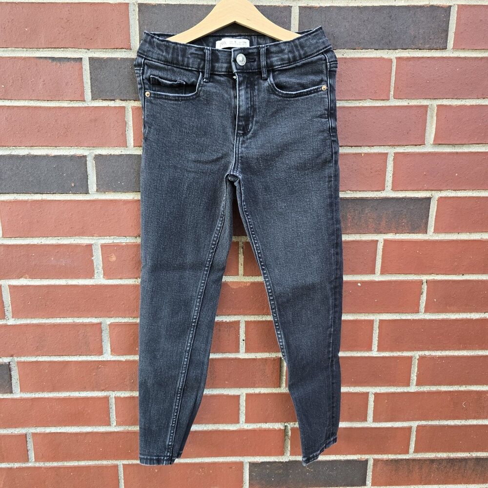 Zara Girls Kids Skinny Fit Comfy Denim Jeans Size 9 Dark Wash Black 134cm